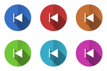 Canvas Print - Flat design vector icons. Colorful previous web buttons set. 