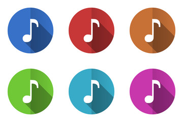 Poster - Flat design vector icons. Colorful music web buttons set. 