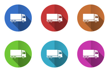 Poster - Flat design vector icons. Colorful cargo web buttons set. 
