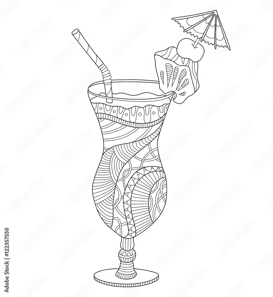 Pina colada adult coloring page in zentangle style Stock Vector | Adobe ...