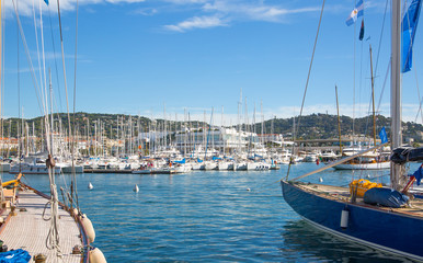 Wall Mural - CANNES, FRANCE - 19 SEPTEMBER, 2016: Vieux Port (old port) in the city of Cannes, with lots of sailing boats and power yachts anchored during the Sailing regatta