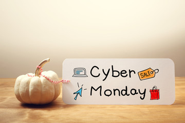 Wall Mural - Cyber Monday message with small pumpkin