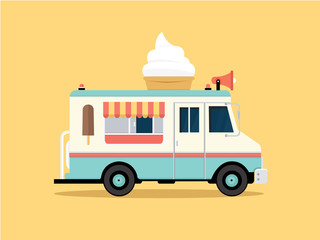 vector illustration of colorful ice cream truck in flat style