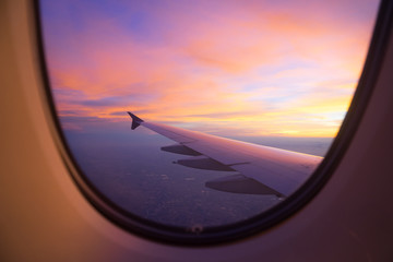 Sunset sky from the airplane window