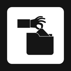Poster - Hand stealing e-mail icon in simple style isolated on white background. Hacking symbol
