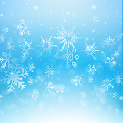 Poster - Snow fall with bokeh abstract blue background vector illustratio
