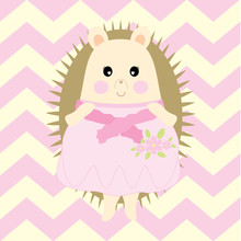 Baby Shower Illustration With Cute Girl Porcupine Suitable For Nursery Wall Decoration And Postcard 