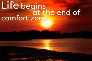 Comfort zone concept. Beautiful shiny sunset on bay