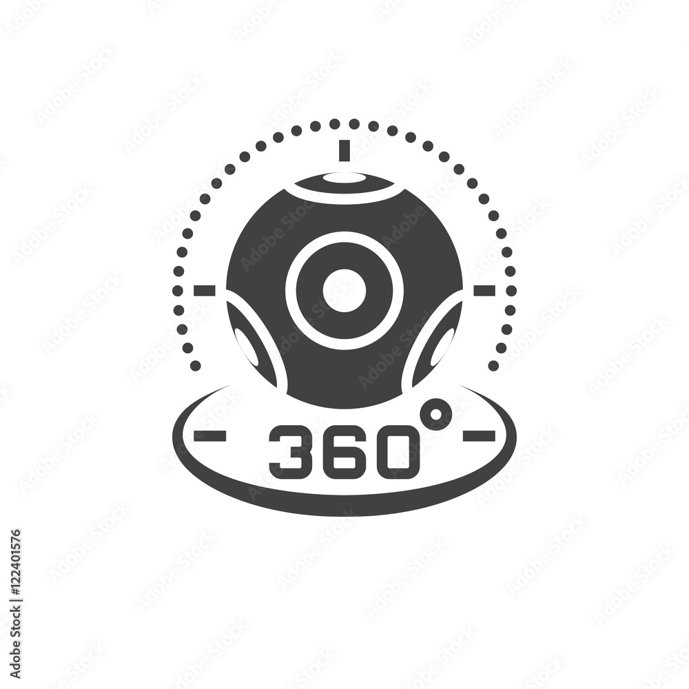 360 degree panoramic video camera icon vector, virtual reality device ...