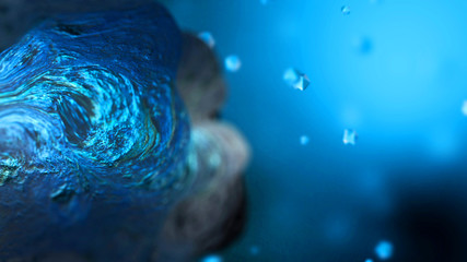 Poster - Abstract shape shifting object and particles. 3D rendering