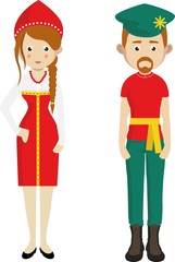 Wall Mural - Russian man and woman cartoon couple in traditional costumes