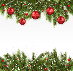 Christmas background-Realistic frame with fir and   Christamas decoration