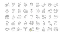 Set Vector Flat Line Icons Drinks And Alcohol