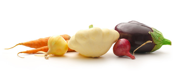 Wall Mural - Fresh vegetables on white background