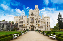 Famous Czech Castle Hluboka Nad Vltavou, Medieval Building With Beautiful Park, Travel Outdoor European Background