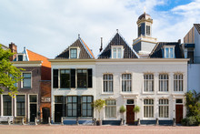 Row Of Historic Gables Of Houses On Stille Rijn In Old Town Of Leiden, South Holland, Netherlands