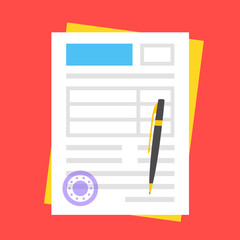 Poster - vector form, round stamp and pen. filling documents concept
