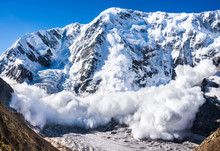 Power Of Nature. Avalanche In The Caucasus
