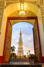 The Pratat Pranom Pagoda From The Door View With The Twilight Scene.