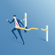© ilyaf - businessman crosses the finish line, isometric employee comes to the finish line first