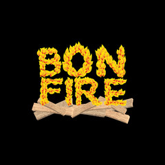 Bonfire typography. Fire letters. Burning Boards. Flame letterin