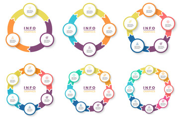 Poster - Business infographics. Circular arrows with 3 - 8 parts