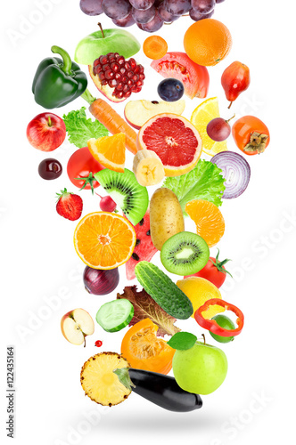 Naklejka - mata magnetyczna na lodówkę Wektorowe owoce i warzywa na białym tle