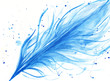 watercolor drawn feather and  blue drops on paper texture, tender blue tint abstract natural background