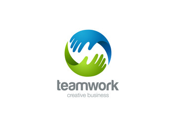 Poster - teamwork logo two hands helping. circle partnership support
