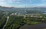Fototapeta Boho - Thermal power plant in the city of Petropavlovsk-Kamchatsky near Avacha Bay.