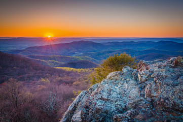 Sticker - Sunset over the Blue Ridge from Bearfence Mountain, in Shenandoa