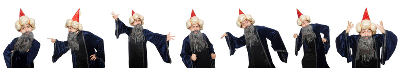 Wall Mural - Funny wise wizard isolated on the white