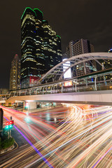 Poster - Night cityscape. Bridge link between mrt and bts mass transporta