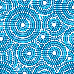  Abstract concentric dotted circle pattern vector seamless. Decoration in dots with white, light and dark blue colors. Decorative water background.