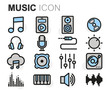 © skarin - Vector flat line music icons set
