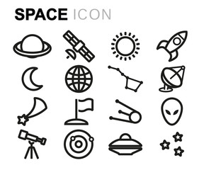 Wall Mural - Vector black line space icons set