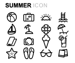 Wall Mural - Vector black line summer icons set