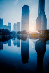 Sticker - shanghai central city park against clear sky,blue toned,china,asia.