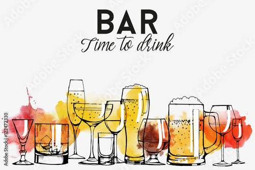 projekt-ulotki-z-napojami-alkoholowymi-kufle-kieliszki-bar-pub