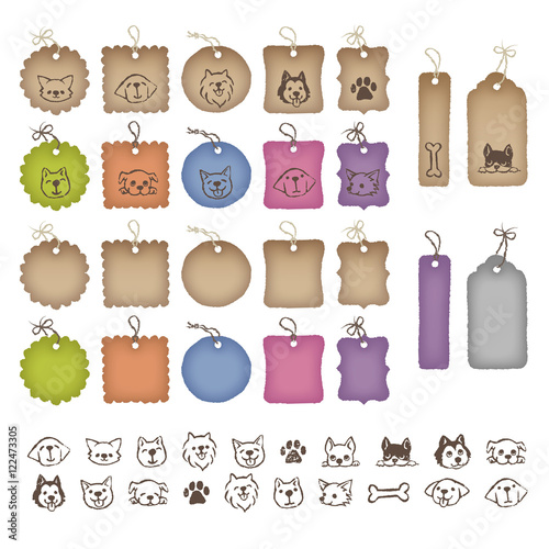 カラフルでいろいろな形のタグと犬のイラスト Buy This Stock Vector And Explore Similar Vectors At Adobe Stock Adobe Stock