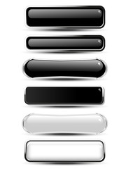 Poster - Vector black, white rectangle and oval buttons for website or app. Blank monochrome labels for text Buy now, Subscribe, Sign Up, Register, Download, Upload, Search, Next, Previous, Learn More etc.