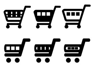 Poster - Vector black simple shopping cart, trolley, add to cart item, buy button