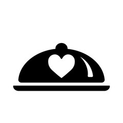 chef cooking dining dish with heart  black icon on white backgro