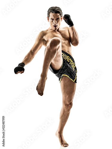 Fotomural Muay Thai kickboxing kickboxer boxing man isolated