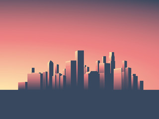 cityscape vector background. skyline wallpaper with skyscrapers in sunset or sunrise.