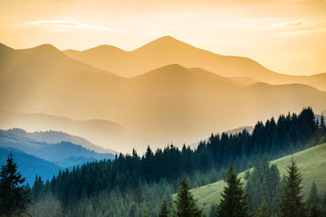 Wall Mural - Beautiful sunset in the mountains