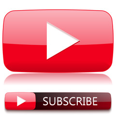 Play button for video player and a button to subscribe. Vector Illustration