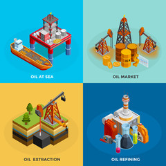 Wall Mural -  Oil Industry Isometric 4 Icons Square 