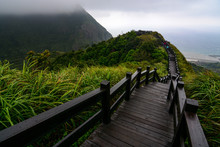 Boardwalk To An Overlook On The Coast Of Jiufen Along The Yinyang Sea In Northeast Taiwan