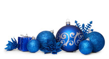 Group Of Blue Christmas Balls Isolated On White Background